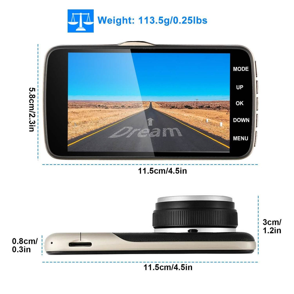 Caméra embarquée Full HD 1080P avec écran 4" et double caméra