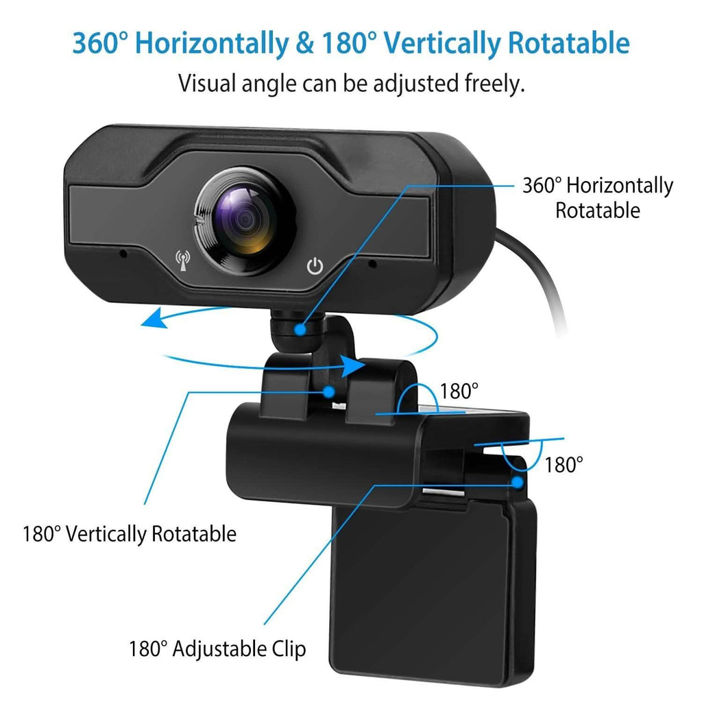 Webcam USB FHD 1080P avec clip rotatif à 360°