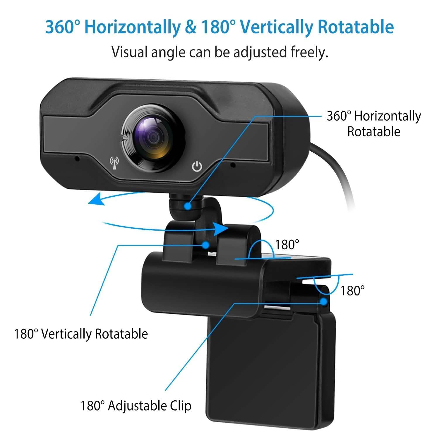 Webcam USB FHD 1080P avec clip rotatif à 360°
