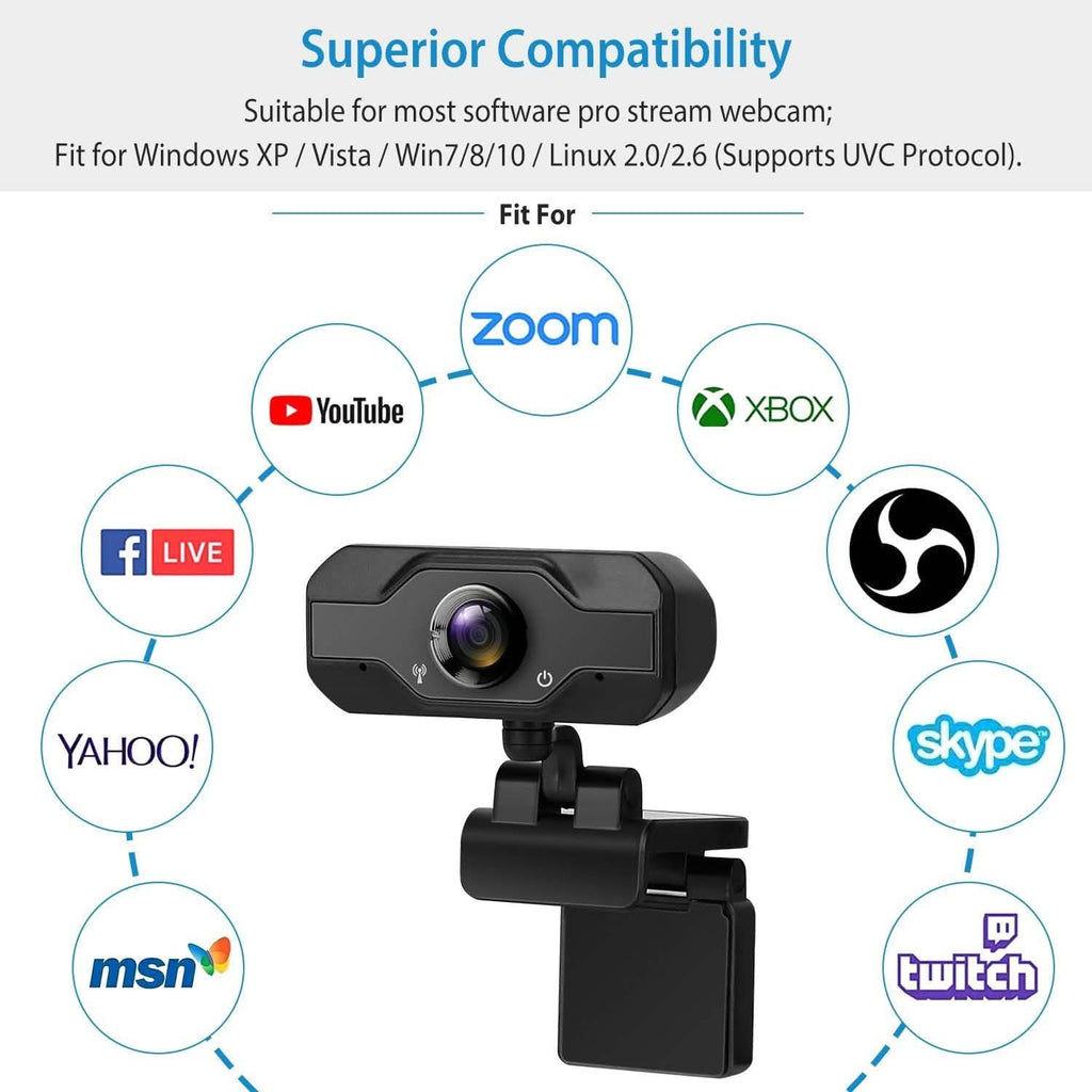 Webcam USB FHD 1080P avec clip rotatif à 360°