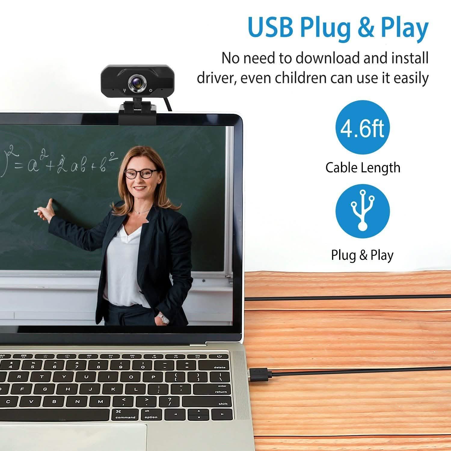 Webcam USB FHD 1080P avec clip rotatif à 360°