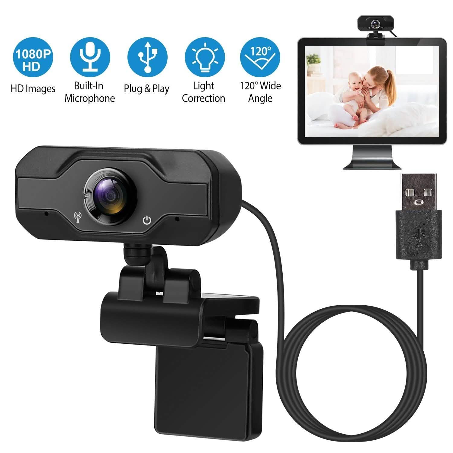 Webcam USB FHD 1080P avec clip rotatif à 360°