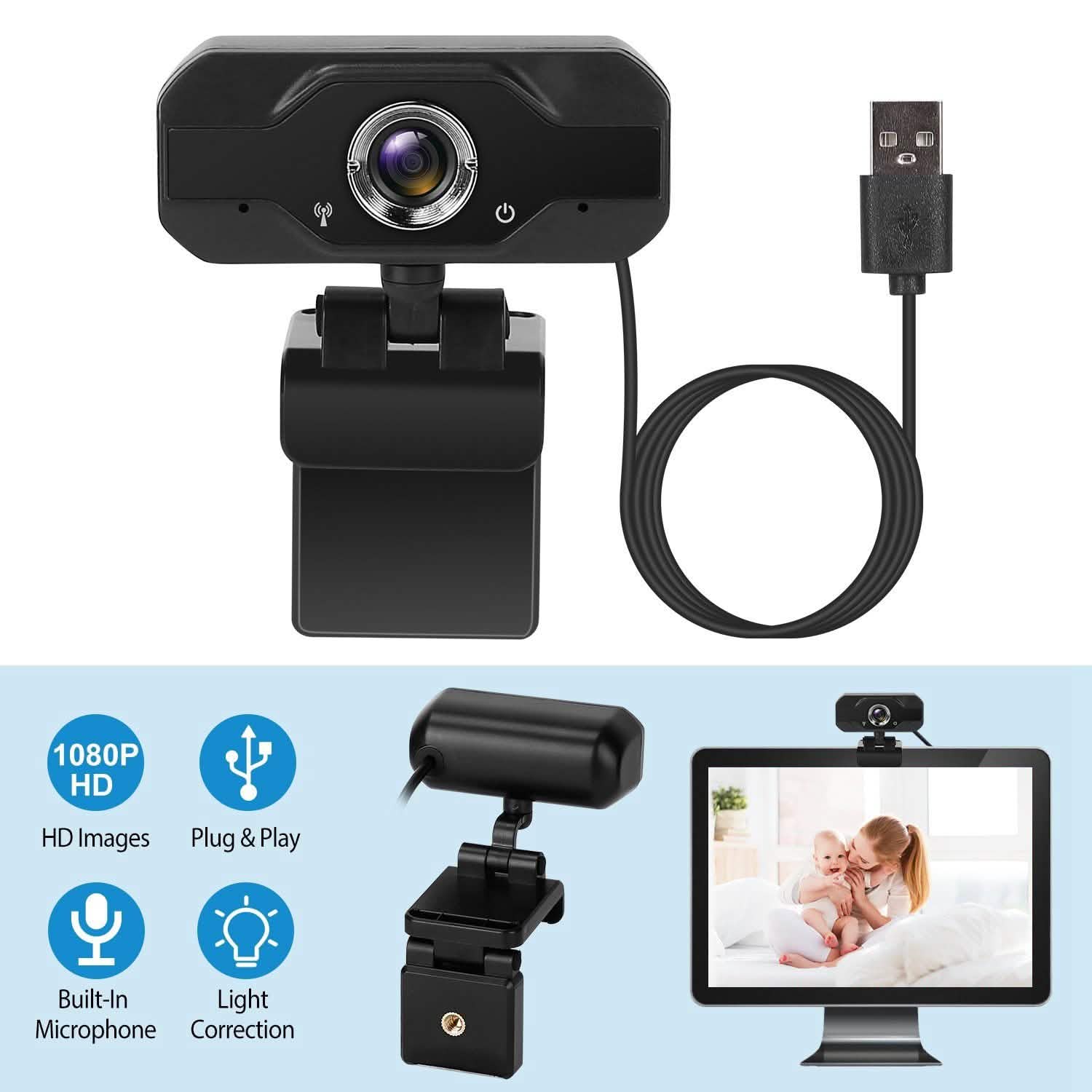 Webcam USB FHD 1080P avec clip rotatif à 360°