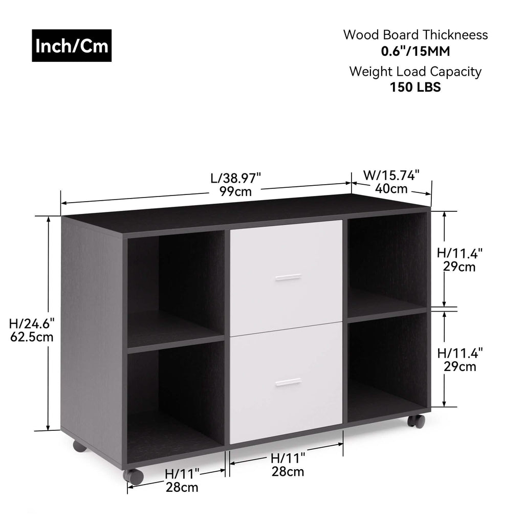Classeur 2 tiroirs en bois, meuble de rangement latéral
