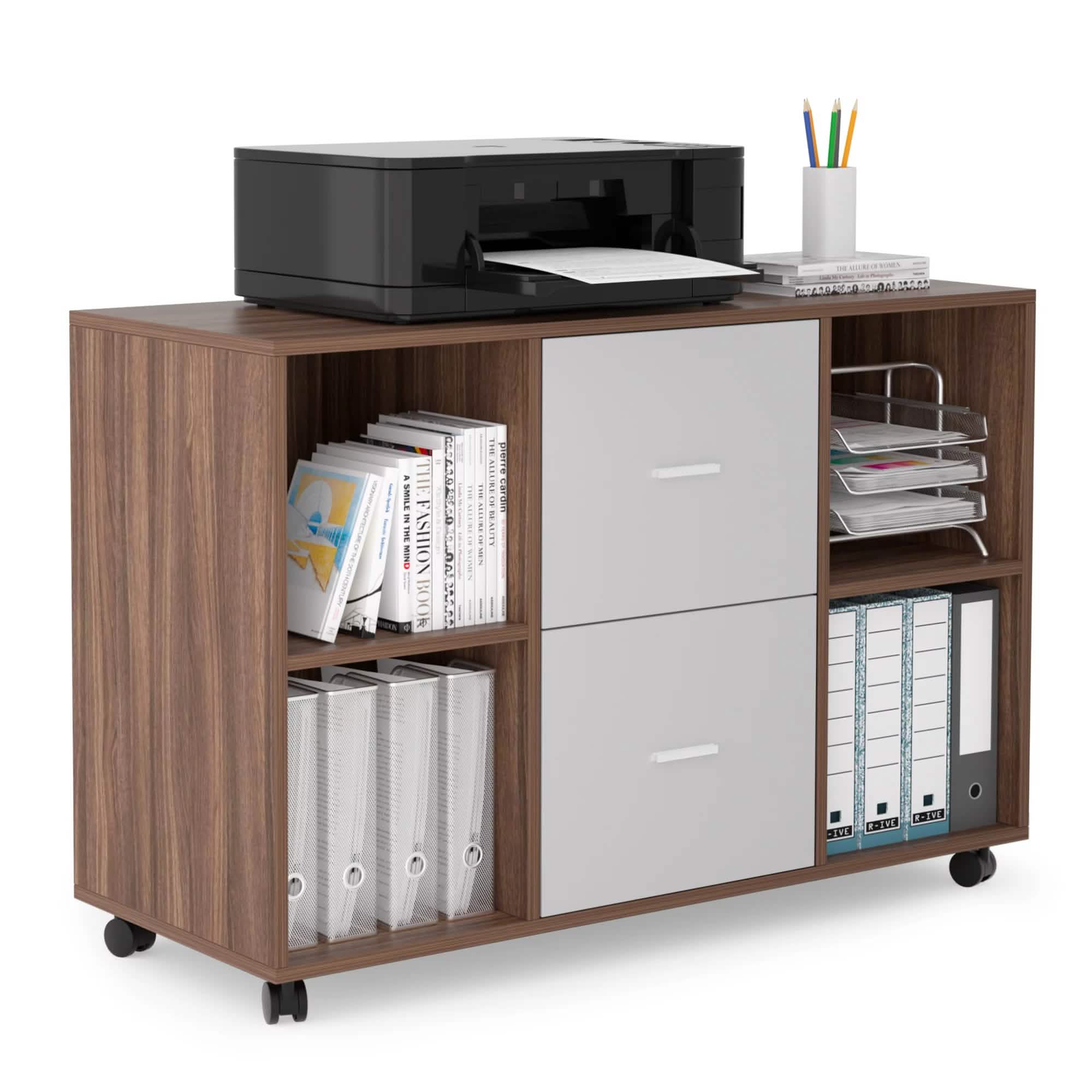 Classeur 2 tiroirs en bois, meuble de rangement latéral
