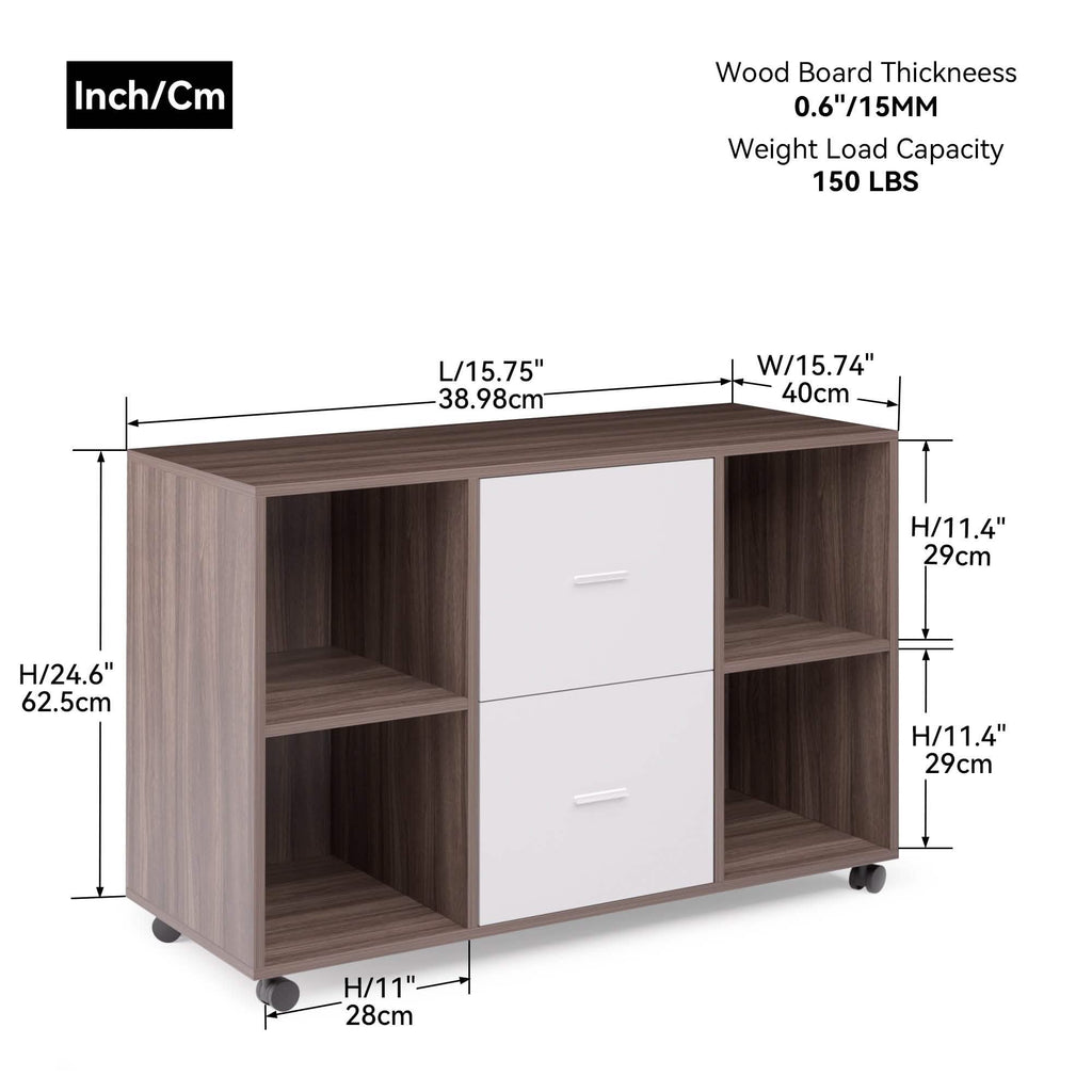 Classeur 2 tiroirs en bois, meuble de rangement latéral