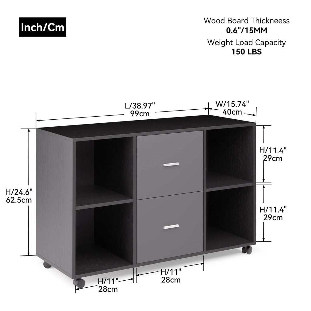 Classeur 2 tiroirs en bois, meuble de rangement latéral