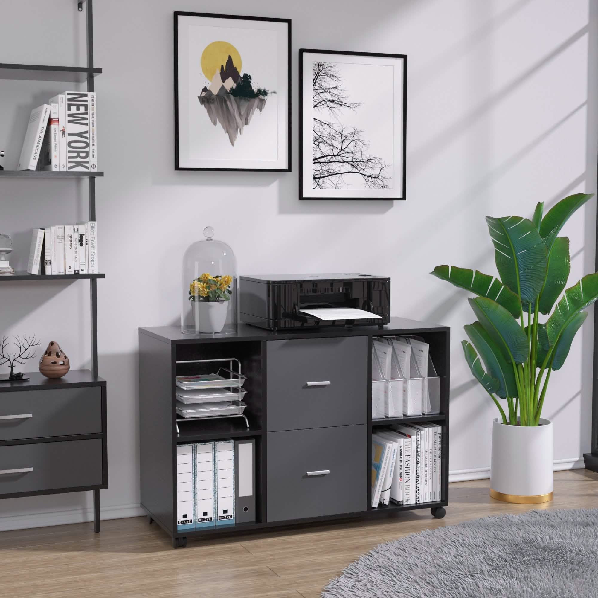 Classeur 2 tiroirs en bois, meuble de rangement latéral