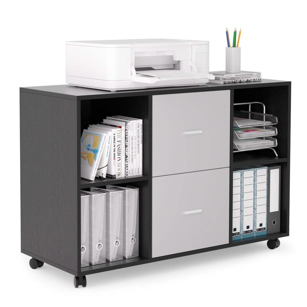 Classeur 2 tiroirs en bois, meuble de rangement latéral