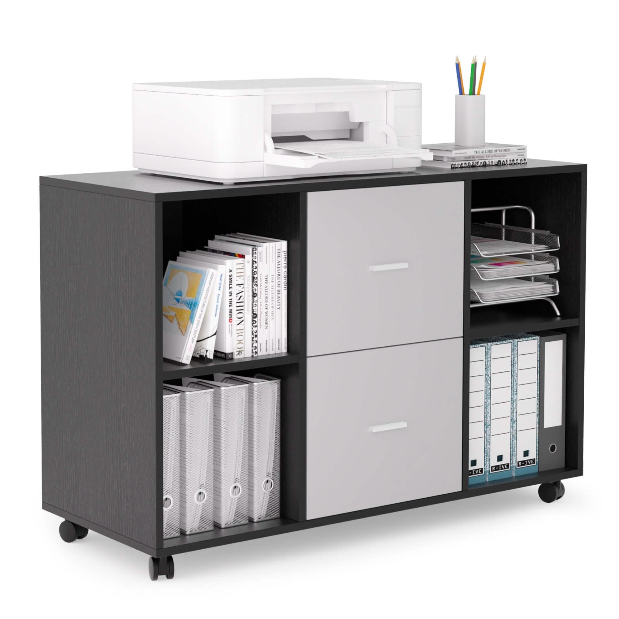 Classeur 2 tiroirs en bois, meuble de rangement latéral