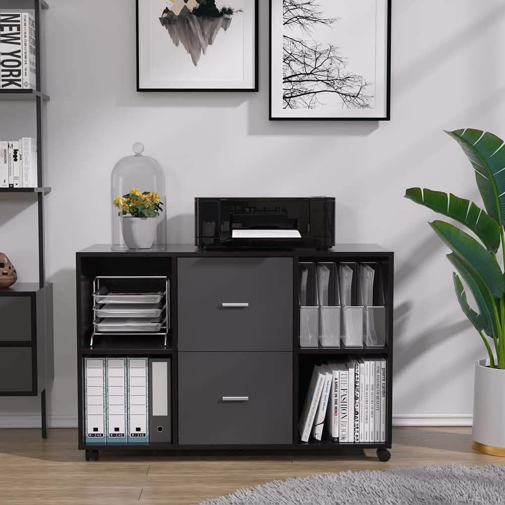 Classeur 2 tiroirs en bois, meuble de rangement latéral
