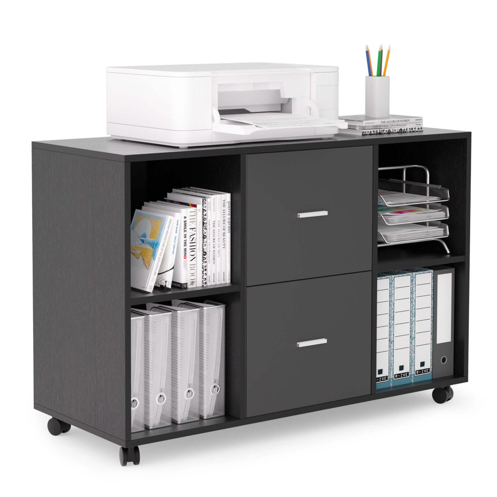 Classeur 2 tiroirs en bois, meuble de rangement latéral