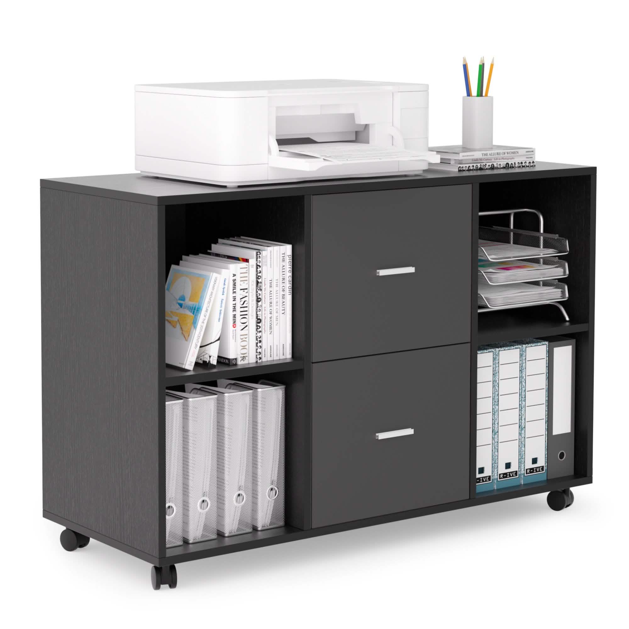 Classeur 2 tiroirs en bois, meuble de rangement latéral