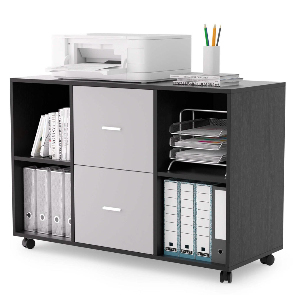 Classeur 2 tiroirs en bois, meuble de rangement latéral