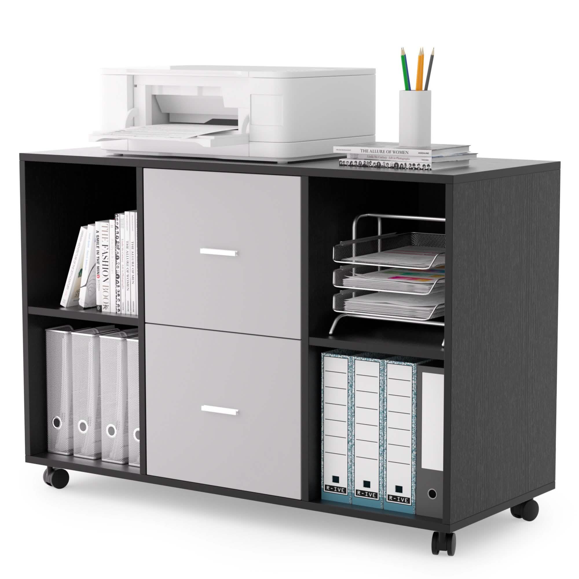 Classeur 2 tiroirs en bois, meuble de rangement latéral