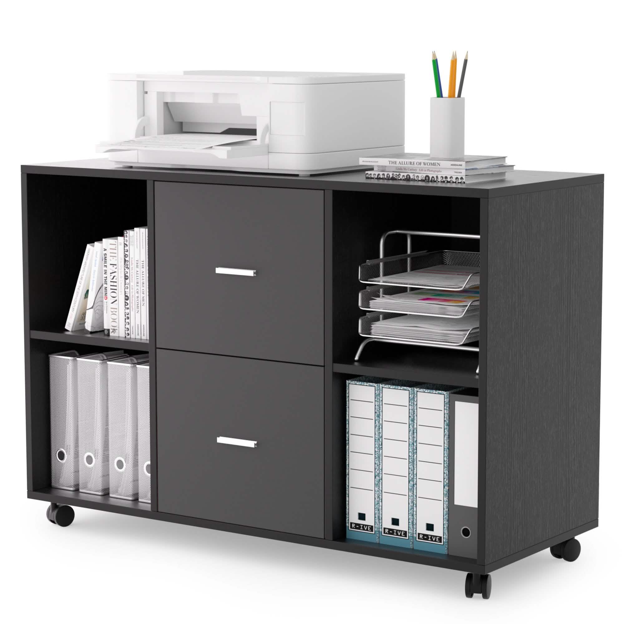 Classeur 2 tiroirs en bois, meuble de rangement latéral