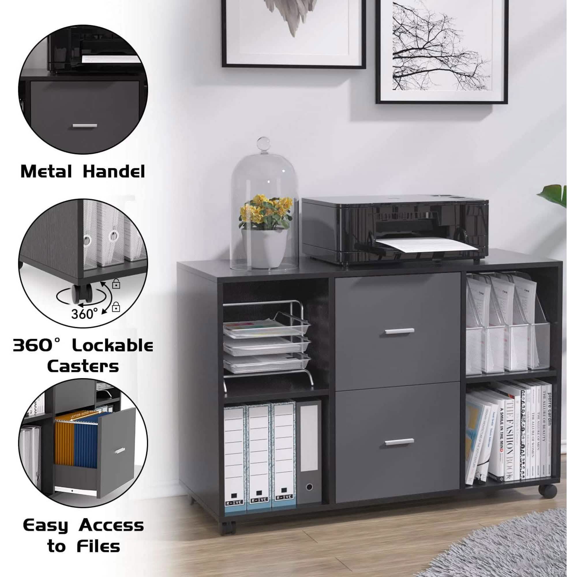 Classeur 2 tiroirs en bois, meuble de rangement latéral