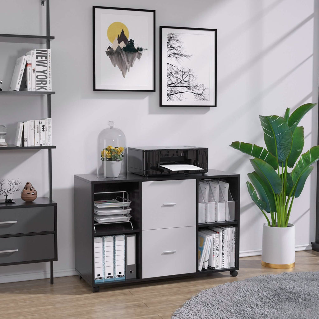 Classeur 2 tiroirs en bois, meuble de rangement latéral