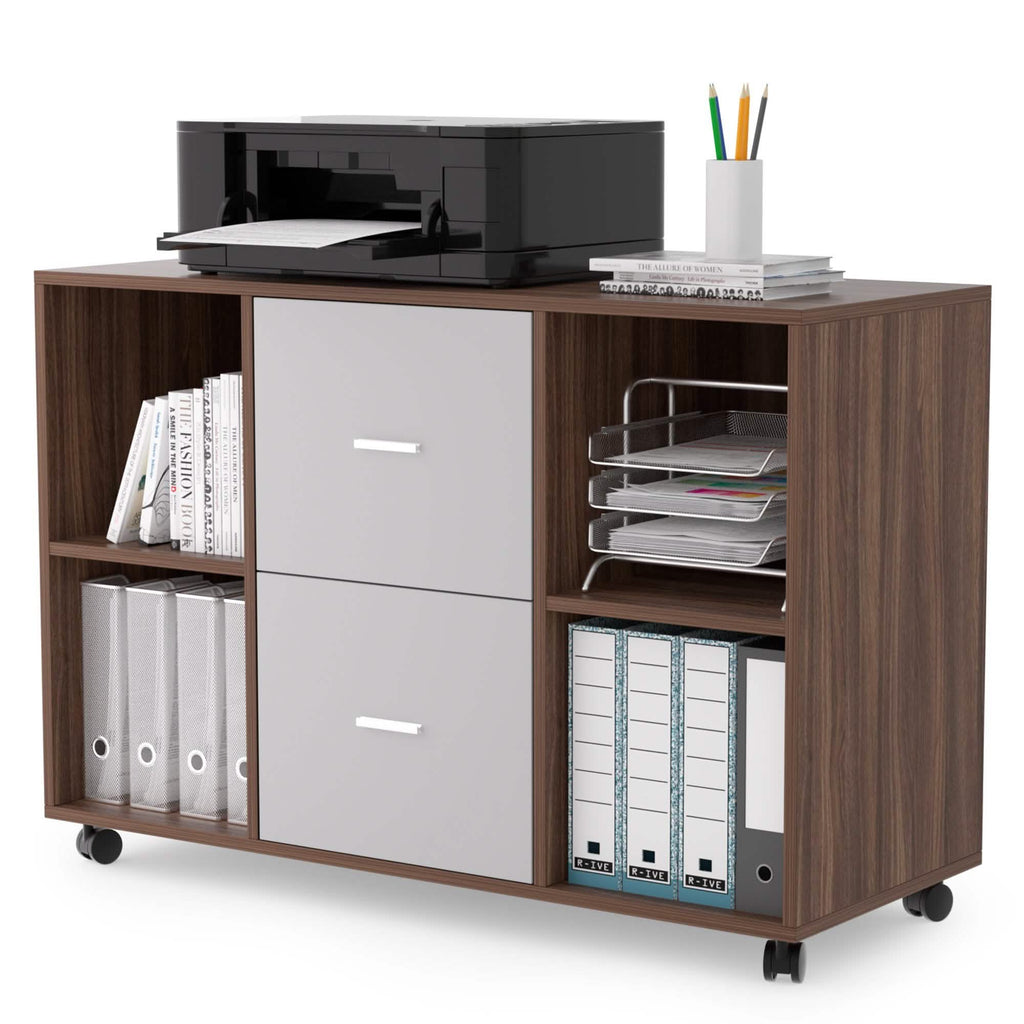 Classeur 2 tiroirs en bois, meuble de rangement latéral