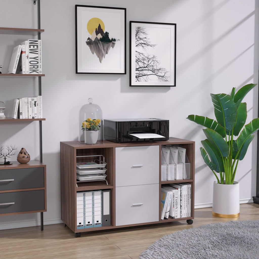 Classeur 2 tiroirs en bois, meuble de rangement latéral