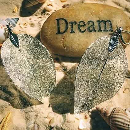 Boucles d'oreilles pendantes longues feuille en filigrane