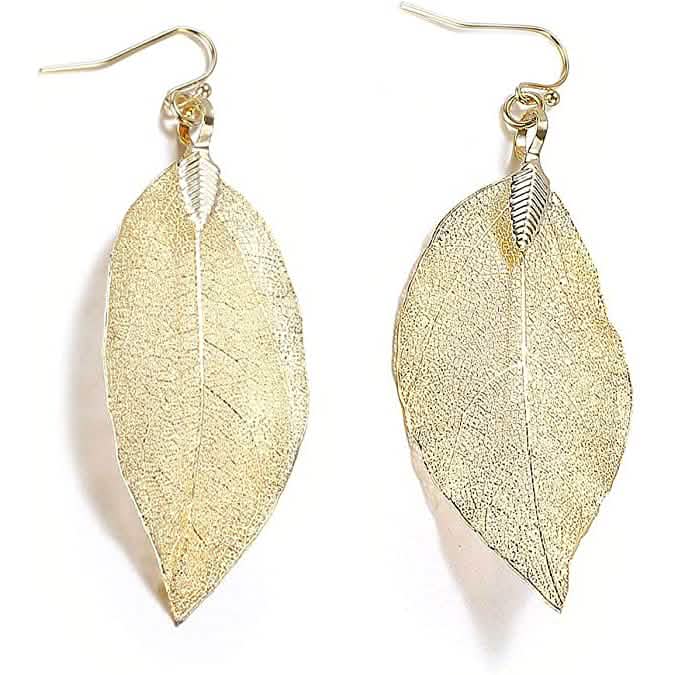 Boucles d'oreilles pendantes longues feuille en filigrane