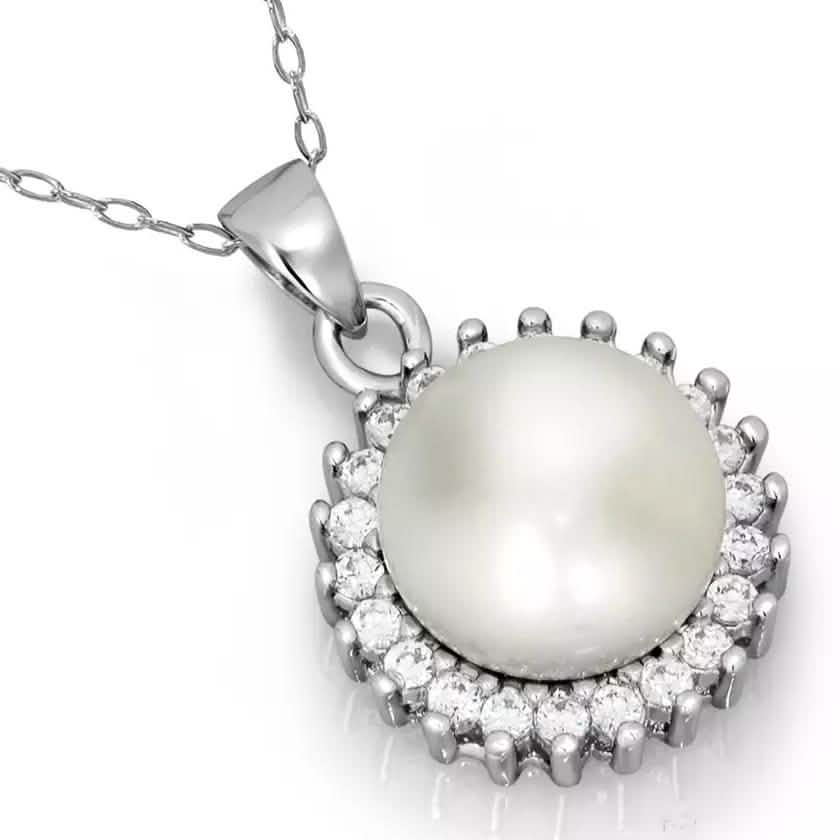 Collier Fantaisie Perles Nacre Halo Plaqué Argent Fin