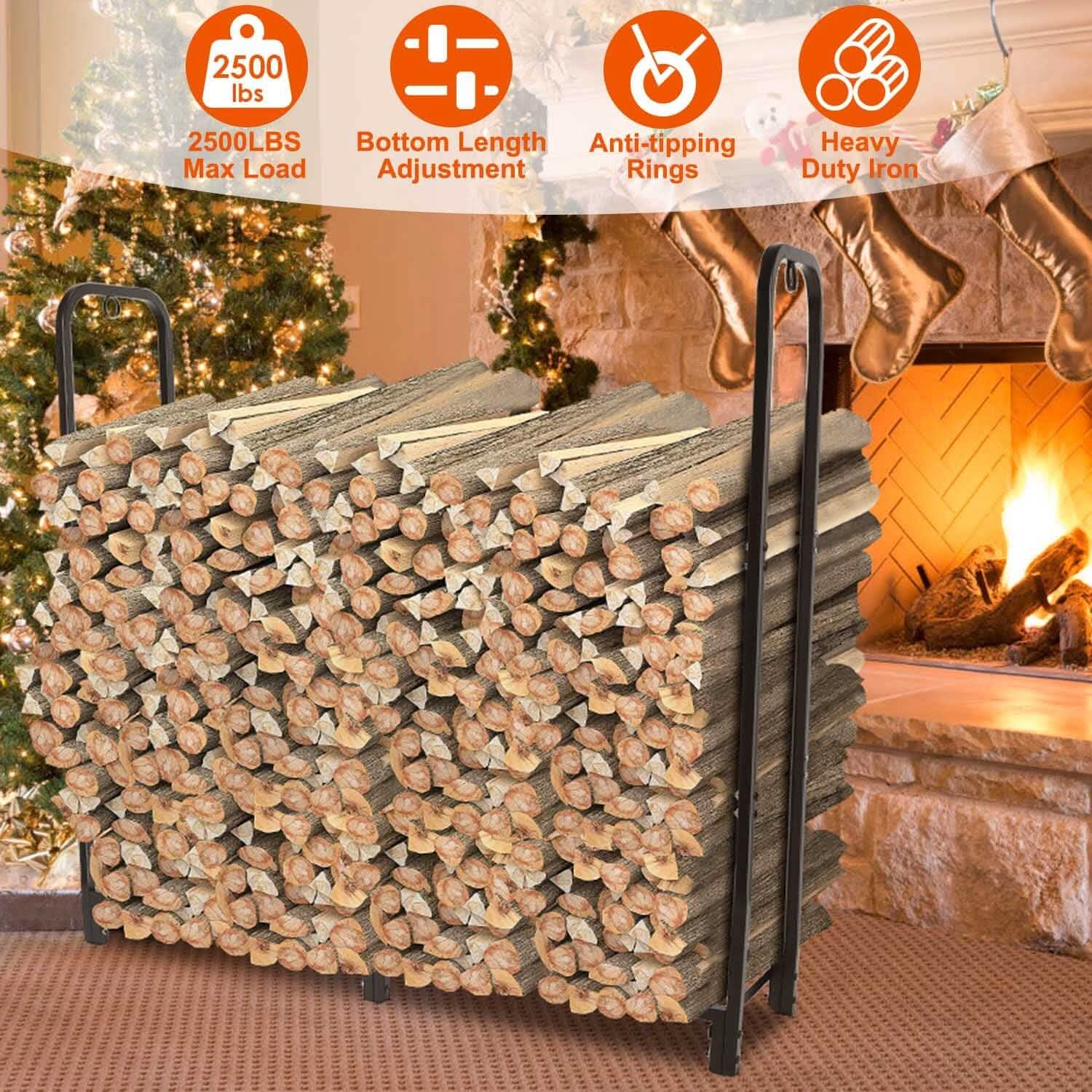 Support à bûches de bois de chauffage 2500lbs Étagère de rangement en fer