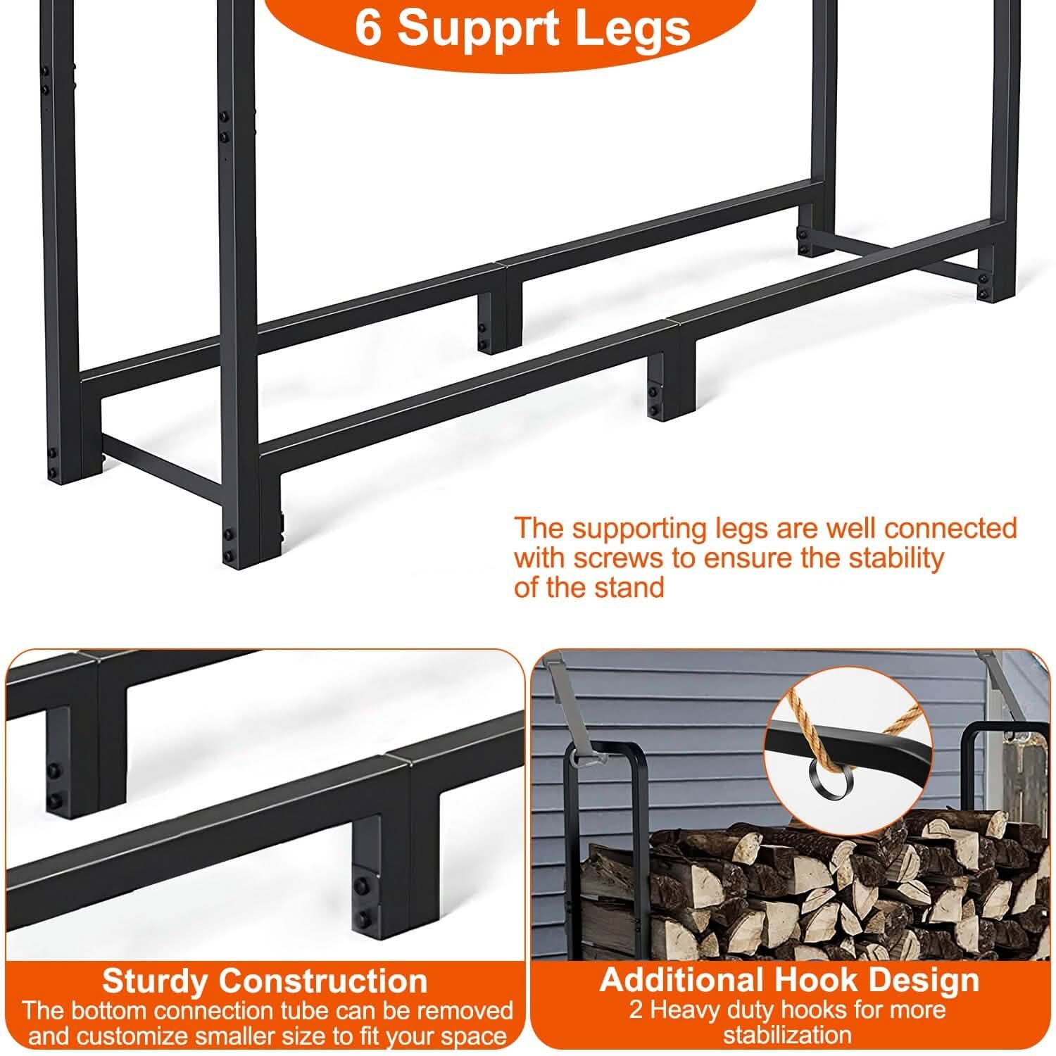 Support à bûches de bois de chauffage 2500lbs Étagère de rangement en fer