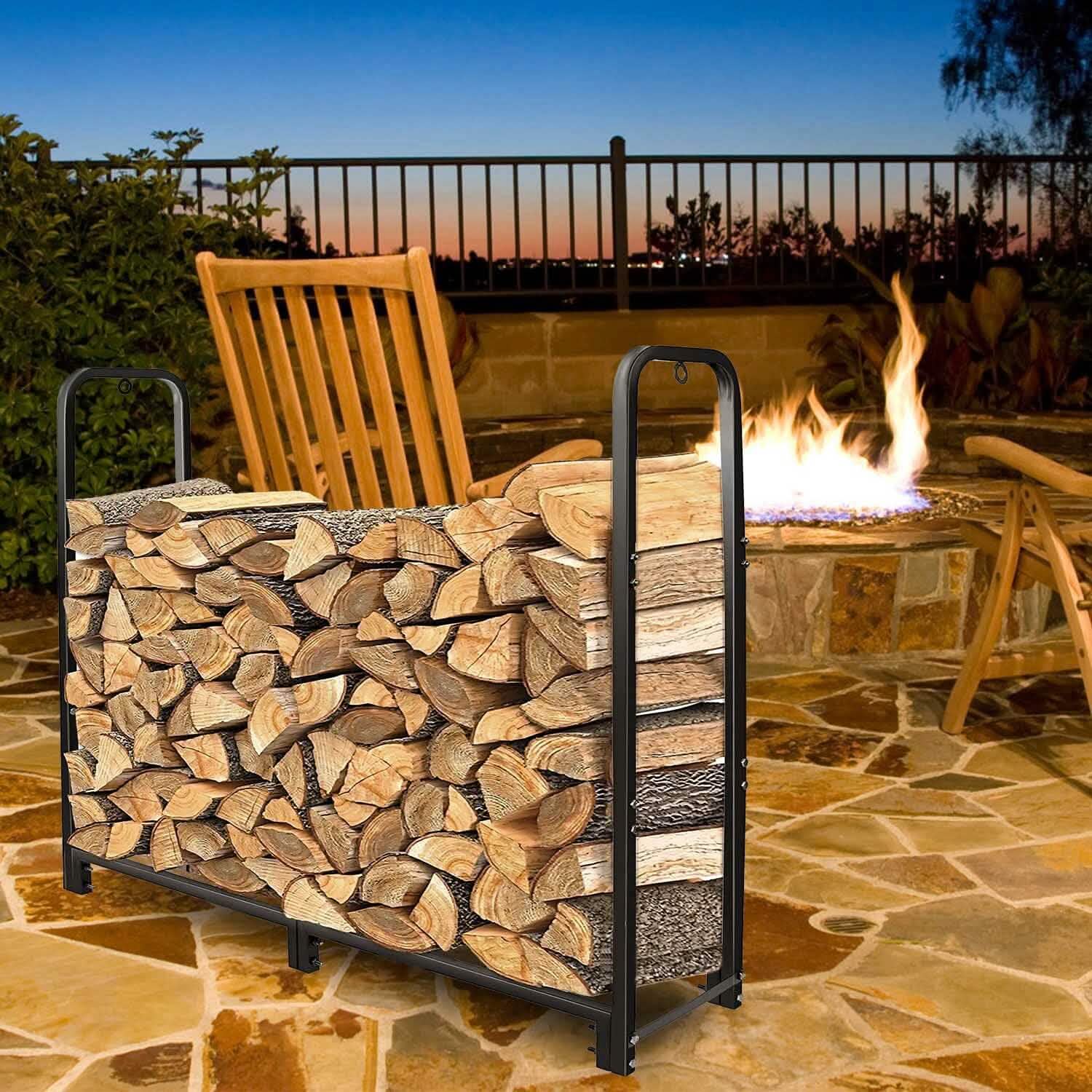 Support à bûches de bois de chauffage 2500lbs Étagère de rangement en fer