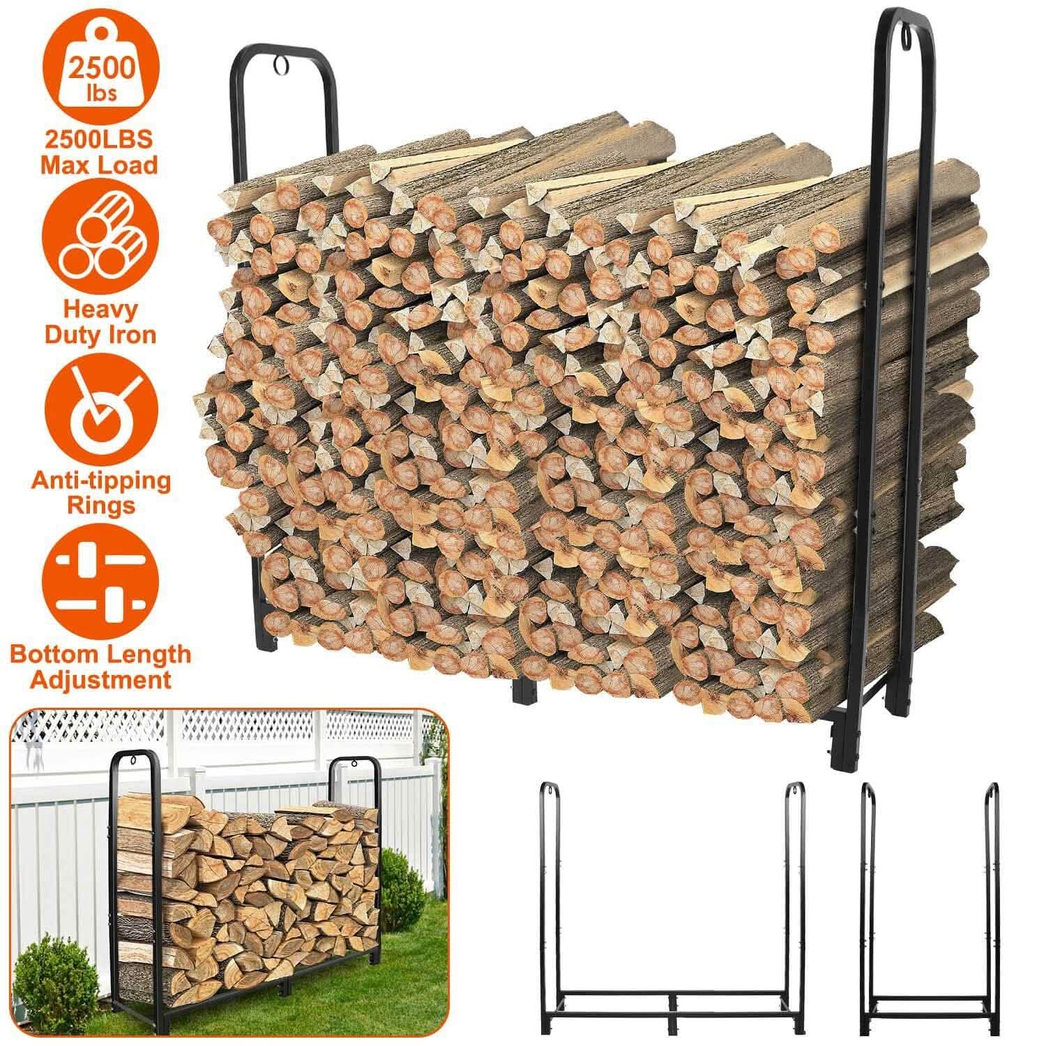 Support à bûches de bois de chauffage 2500lbs Étagère de rangement en fer