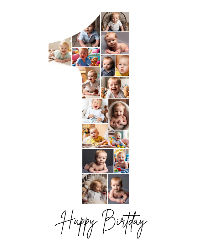 Modèle de collage pour le premier anniversaire – Canva Photo Numéro 1 à imprimer