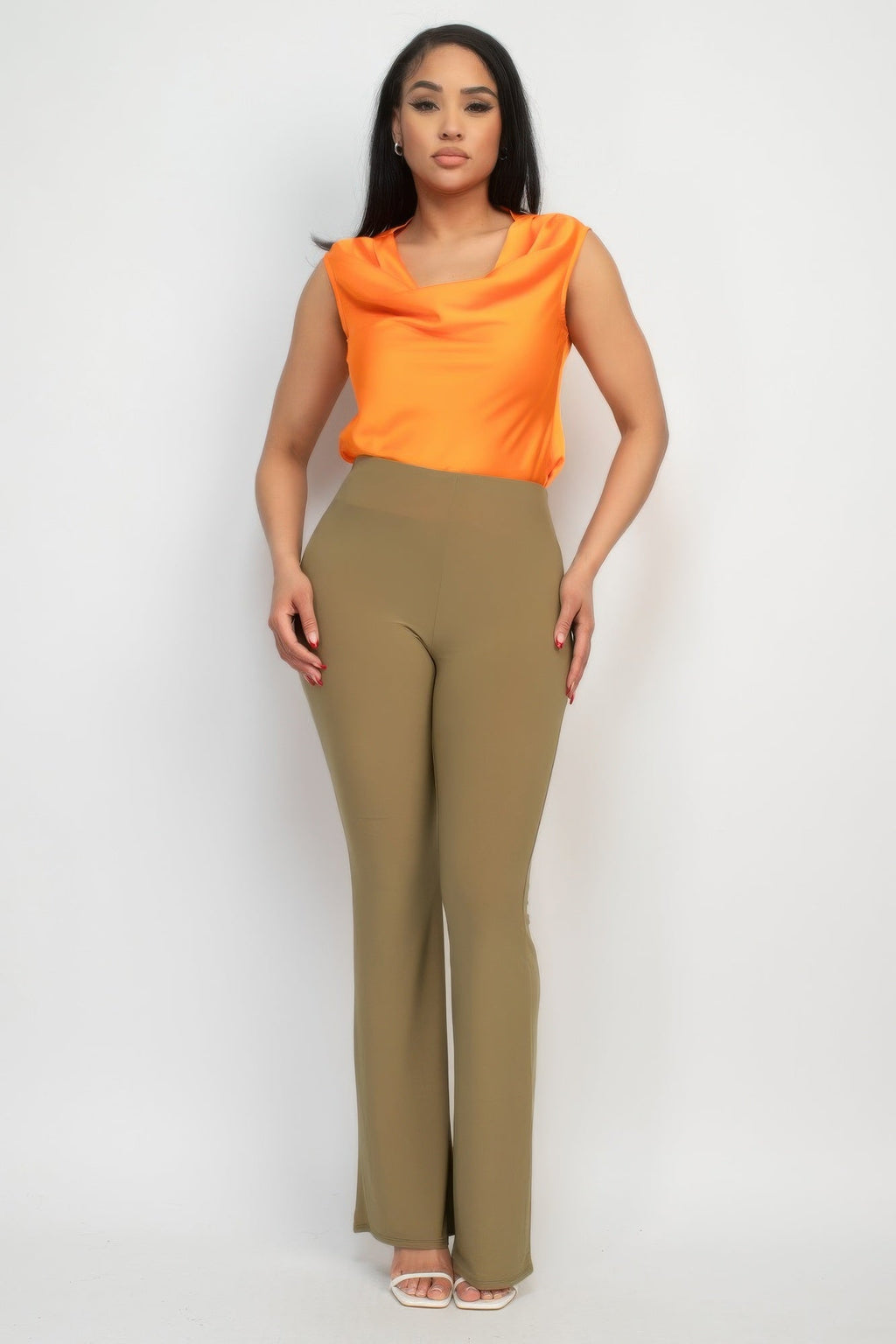 Taille S Pantalon coupe évasée et cintrée décontracté en tissu élastique