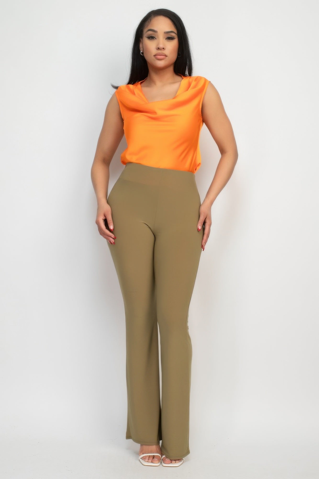 Taille S Pantalon coupe évasée et cintrée décontracté en tissu élastique