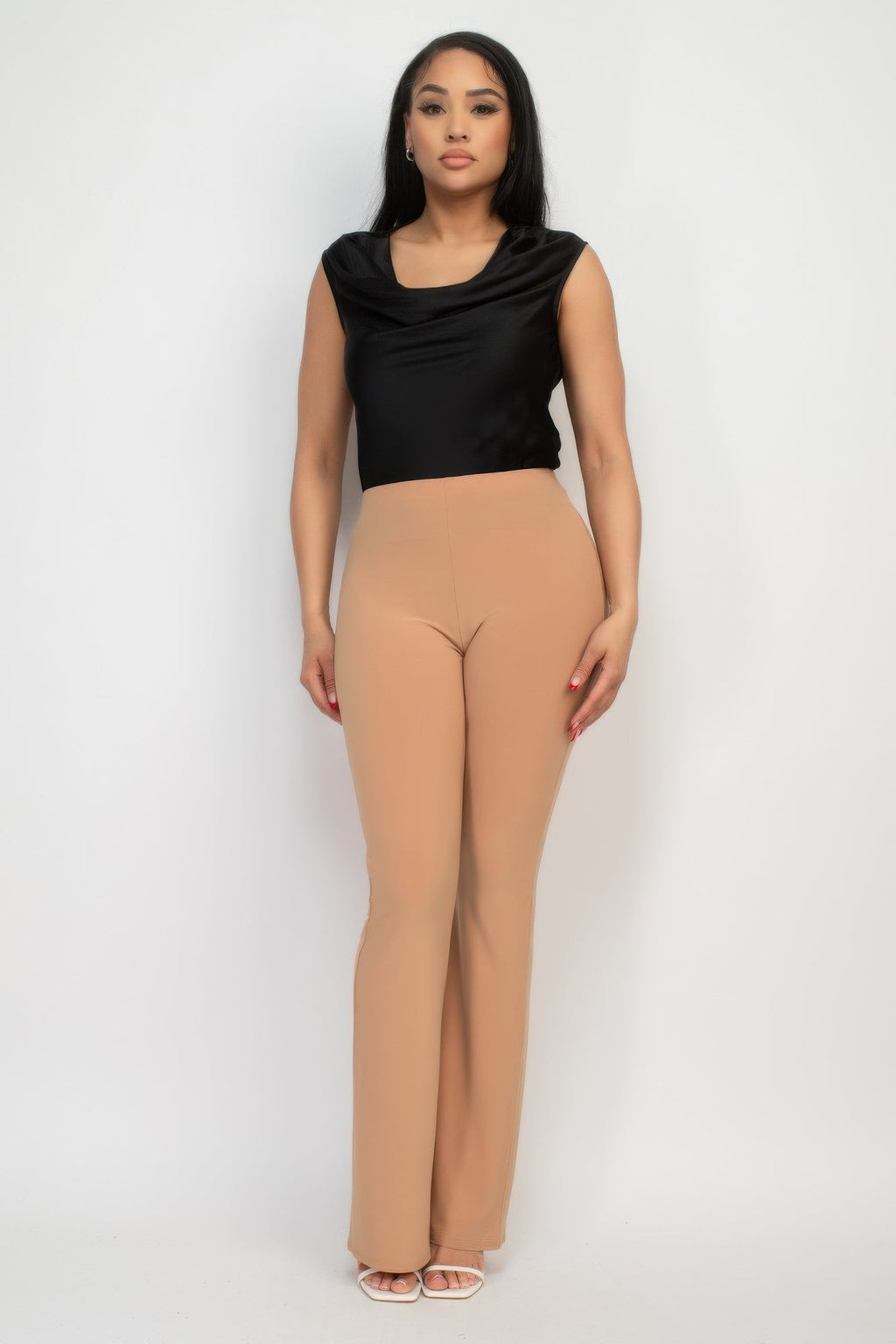 Taille S Pantalon coupe évasée et cintrée décontracté en tissu élastique