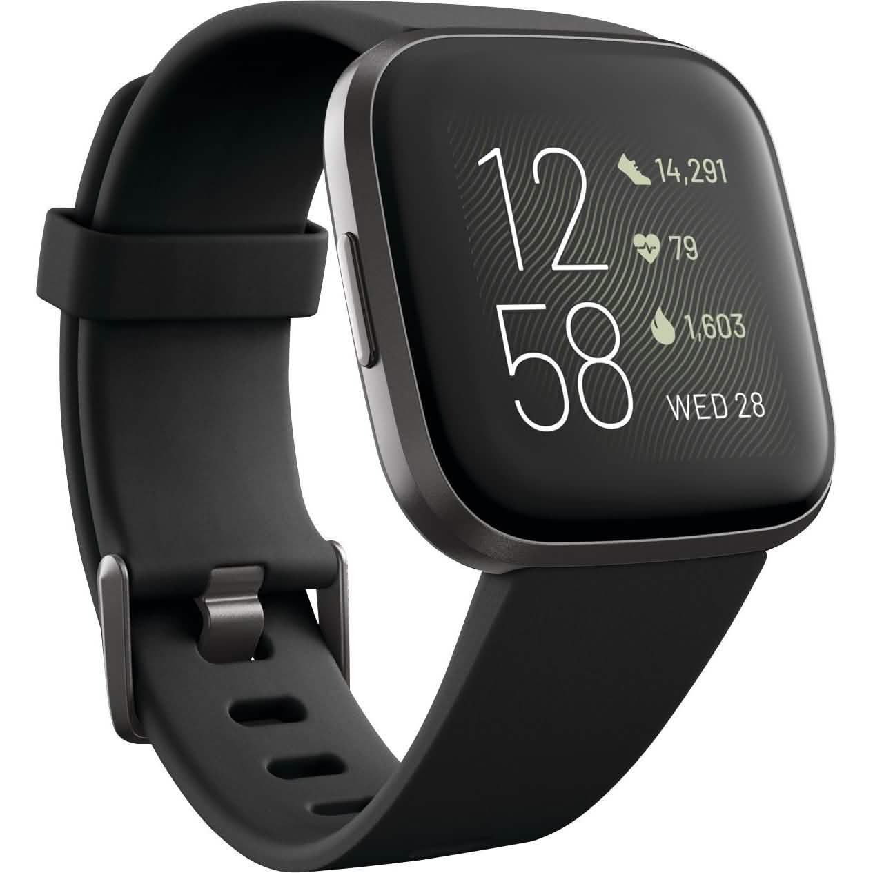 Fitbit - Montre intelligente Versa 2 40 mm aluminium - Noir/Carbone avec bracelet en silicone