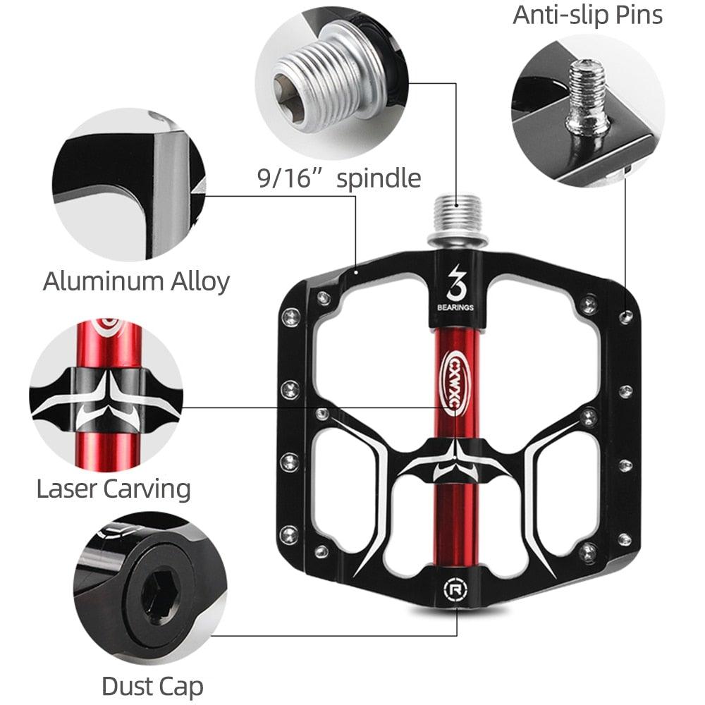 Pédales plates de vélo de route à 3 roulements étanches, pédales de vélo de montagne, accessoires de plate-forme large, pédales de vélo de montagne en aluminium, plates-formes plates légères antidérapantes à roulement étanche pour VTT de route