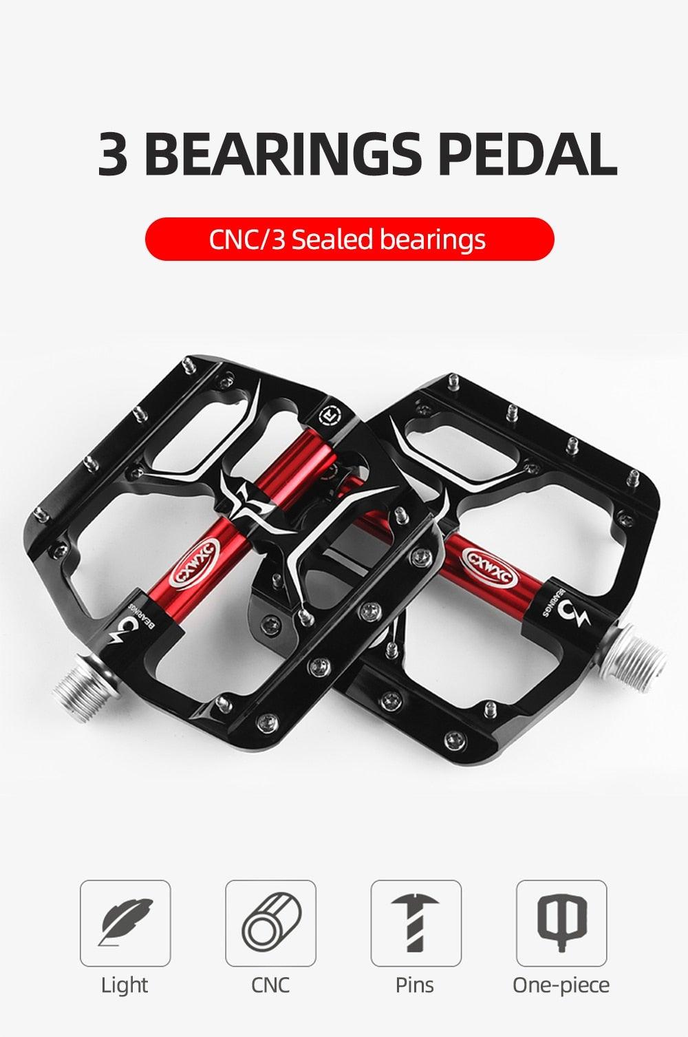 Pédales plates de vélo de route à 3 roulements étanches, pédales de vélo de montagne, accessoires de plate-forme large, pédales de vélo de montagne en aluminium, plates-formes plates légères antidérapantes à roulement étanche pour VTT de route