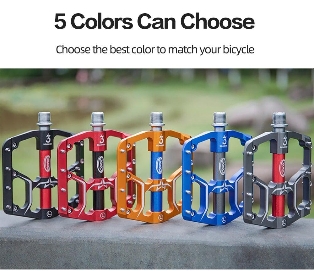 Pédales plates de vélo de route à 3 roulements étanches, pédales de vélo de montagne, accessoires de plate-forme large, pédales de vélo de montagne en aluminium, plates-formes plates légères antidérapantes à roulement étanche pour VTT de route