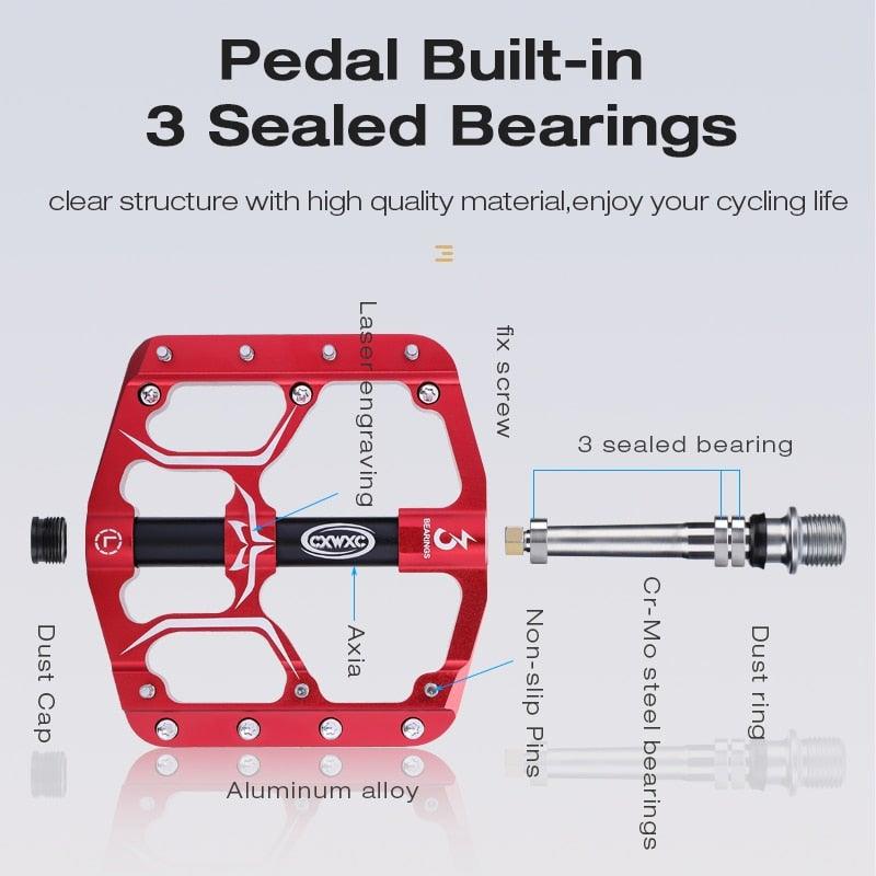 Pédales de vélo plates Route 3 roulements étanches Pédales de vélo VTT Pédales de VTT plate-forme large Accessoires Pédales de VTT Pédales de vélo plates en aluminium avec roulement étanche légères pour route VTT