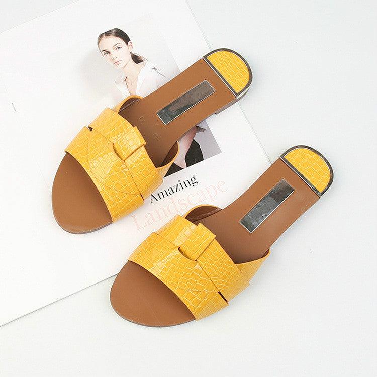 Chaussures plates pour femmes, sandales d'été en cuir couleur bonbon, à bout ouvert, décontractées, confortables, mocassins à enfiler pour femmes, chaussures plates élégantes pour femmes