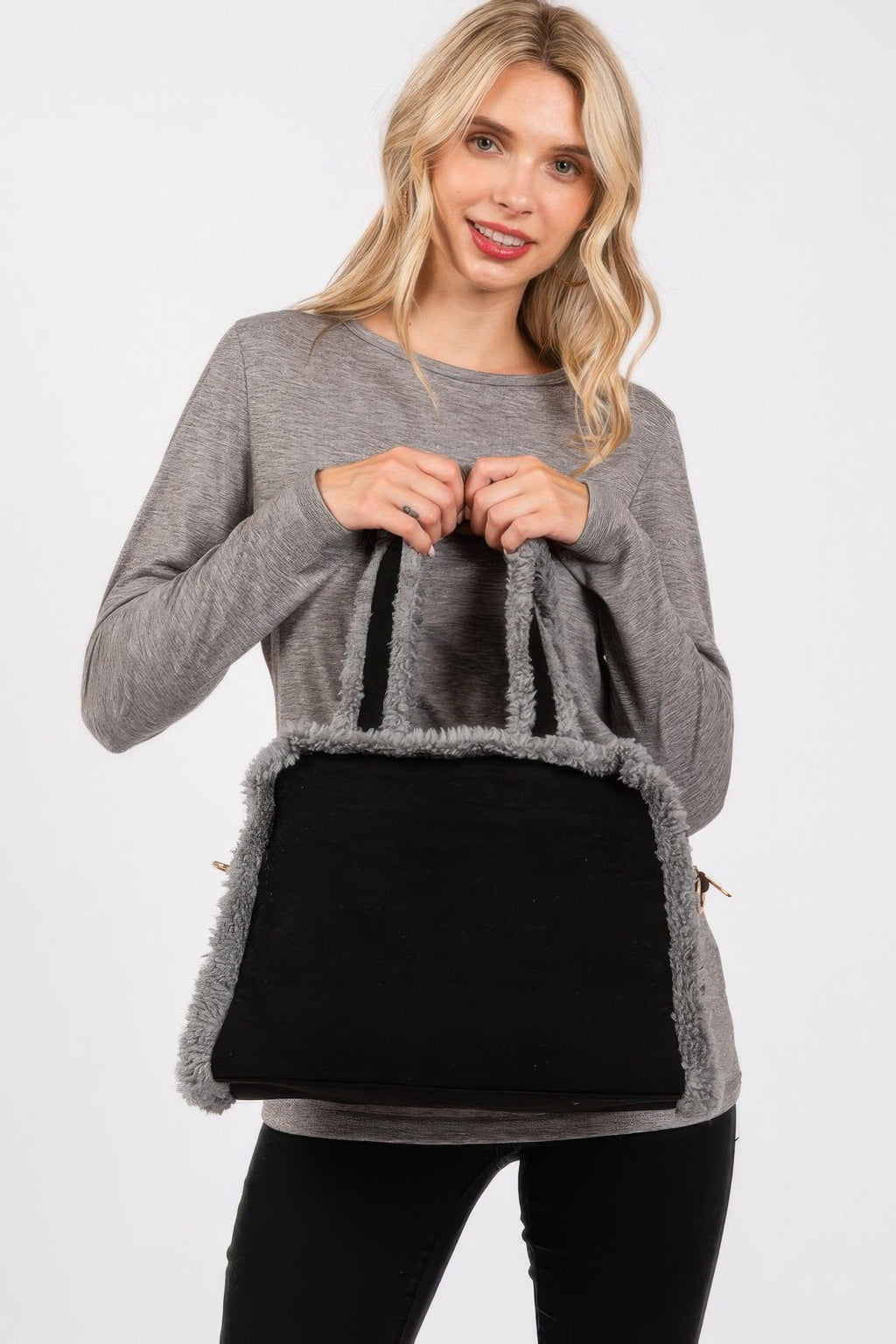 Sac fourre-tout et sac à bandoulière unis bordés de polaire