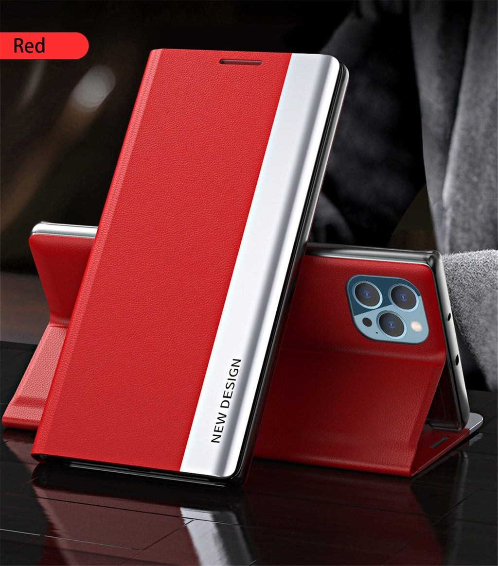 Étui portefeuille à rabat de luxe pour iPhone 14 Pro Max 12 13 Mini, élégant, avec support, en cuir magnétique, étui de protection rouge de luxe antichoc avec support