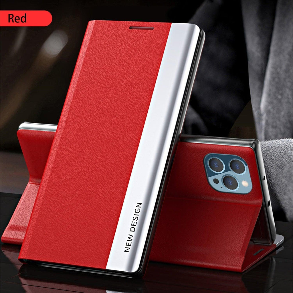 Étui portefeuille à rabat de luxe pour iPhone 14 Pro Max 12 13 Mini, élégant, avec support, en cuir magnétique, étui de protection rouge de luxe antichoc avec support