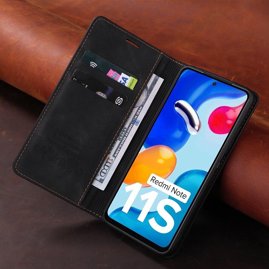 Étui portefeuille antichoc en cuir avec blocage RFID pour Xiaomi Redmi Note 11 10 9 8 7 10C 10A 9 9A 9C 9T 8 Xiaomi Poco X3 X4 NFC M3 M4 Pro F3 avec fentes pour cartes, étui de protection à rabat en cuir magnétique