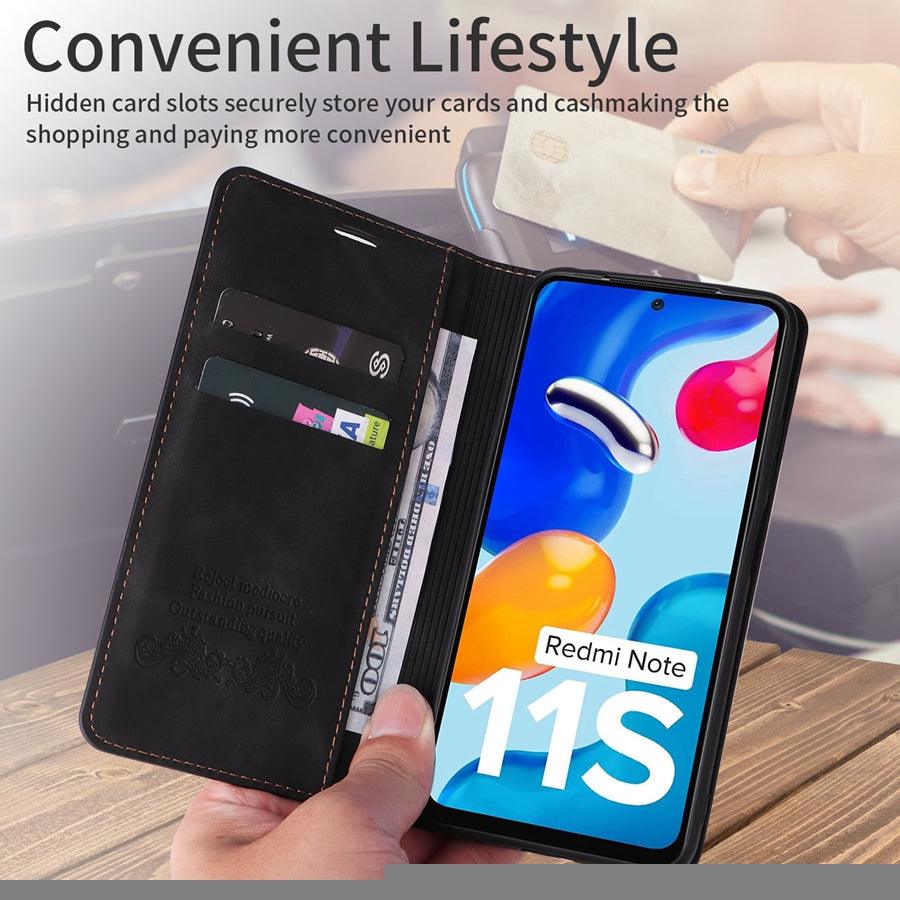 Étui portefeuille antichoc en cuir avec blocage RFID pour Xiaomi Redmi Note 11 10 9 8 7 10C 10A 9 9A 9C 9T 8 Xiaomi Poco X3 X4 NFC M3 M4 Pro F3 avec fentes pour cartes, étui de protection à rabat en cuir magnétique