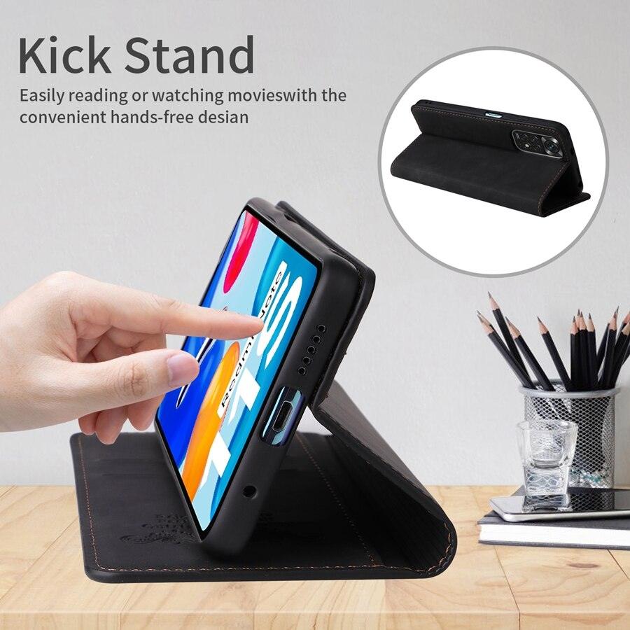 Étui portefeuille antichoc en cuir avec blocage RFID pour Xiaomi Redmi Note 11 10 9 8 7 10C 10A 9 9A 9C 9T 8 Xiaomi Poco X3 X4 NFC M3 M4 Pro F3 avec fentes pour cartes, étui de protection à rabat en cuir magnétique