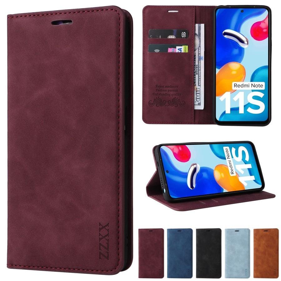 Étui portefeuille antichoc en cuir avec blocage RFID pour Xiaomi Redmi Note 11 10 9 8 7 10C 10A 9 9A 9C 9T 8 Xiaomi Poco X3 X4 NFC M3 M4 Pro F3 avec fentes pour cartes, étui de protection à rabat en cuir magnétique