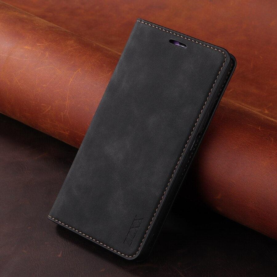 Étui portefeuille antichoc en cuir avec blocage RFID pour Xiaomi Redmi Note 11 10 9 8 7 10C 10A 9 9A 9C 9T 8 Xiaomi Poco X3 X4 NFC M3 M4 Pro F3 avec fentes pour cartes, étui de protection à rabat en cuir magnétique