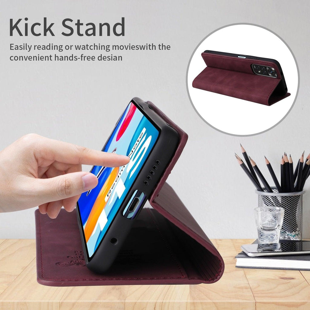 Étui portefeuille antichoc en cuir avec blocage RFID pour Xiaomi Redmi Note 11 10 9 8 7 10C 10A 9 9A 9C 9T 8 Xiaomi Poco X3 X4 NFC M3 M4 Pro F3 avec fentes pour cartes, étui de protection à rabat en cuir magnétique